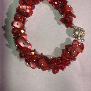 Red  stone diamond cluster bracelet